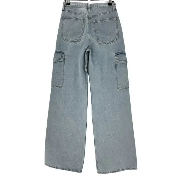 Agolde Relaxed Blue Minka Cargo Denim Jeans Size 25 - Picture 3 of 4
